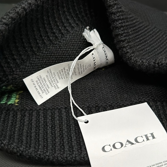 NWT Coach Rexy knit Beanie hat Dinosaur CO105 Limited Edition Cap Black Wool - Picture 6 of 6